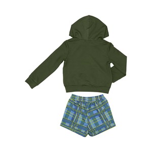 Conjunto infantil feminino blusa com capuz + short-saia estampa piel poule AZUL