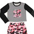 Conjunto infantil feminino blusa com detalhe em tela + saia-short estampa militar Vermelho