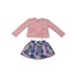 Conjunto infantil feminino blusa com laços frontais +saia short franzida estampada Rosa Claro
