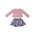 Conjunto infantil feminino blusa com laços frontais +saia short franzida estampada Rosa Claro