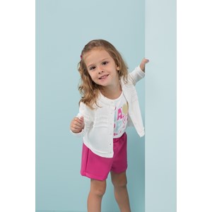 Conjunto infantil feminino blusa com silk + short couro com babados laterais PINK