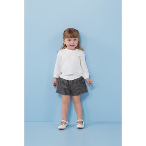 Conjunto infantil feminino blusa gola alta manga com punho + short com elástico Preto