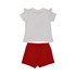 Conjunto infantil feminino blusa manga curta com estampa de gatinho + short Vermelho
