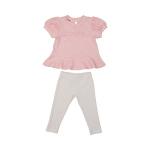Conjunto infantil feminino blusa manga curta franzida botão na lapela+calça legging Branco