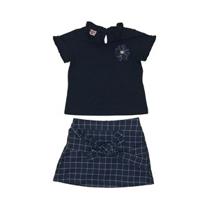 Conjunto infantil feminino blusa manga curta + saia-short faixa na cintura Marinho