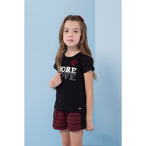 Conjunto infantil feminino blusa manga curta silk frontal +short com recorte lateral Vermelho