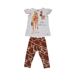 Conjunto infantil feminino blusa manga franzida estampa girafa + calça legging MARROM CLARO