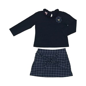 Conjunto infantil feminino blusa manga longa + saia-short faixa na cintura Marinho