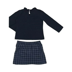 Conjunto infantil feminino blusa manga longa + saia-short faixa na cintura Marinho