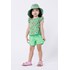 Conjunto infantil feminino com bata e short em tricoline estampada Verde Médio