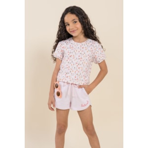 Conjunto infantil feminino de moletom estampado com detalhe de silk Rosa Claro