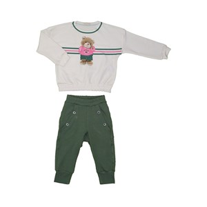 Conjunto infantil feminino em moletinho blusa com estampa de ursinho + calça com ilhós VERDE