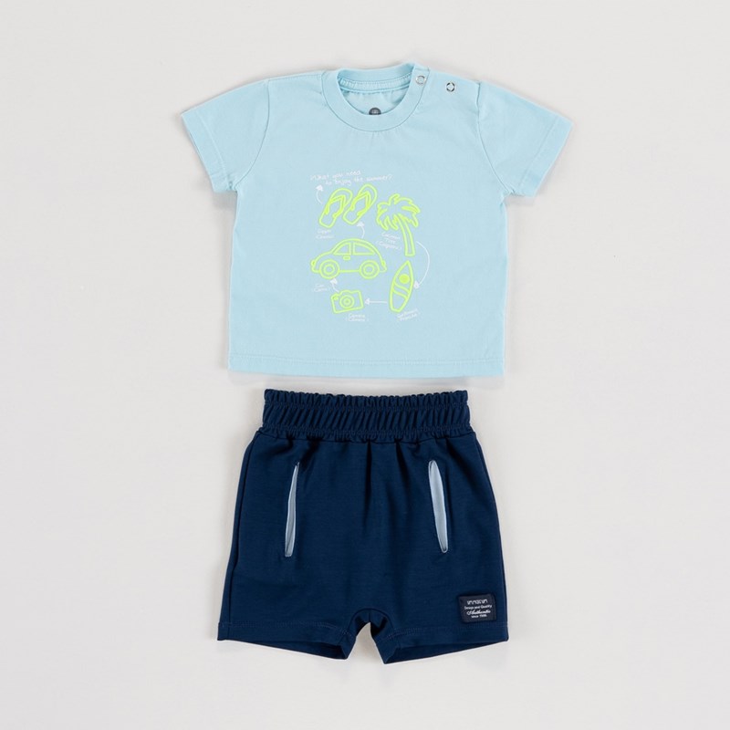 Conjunto Infantil Masculino Baby Camiseta + Bermuda Saruel Moletinho Marinho