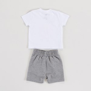 Conjunto Infantil Masculino Baby Camiseta + Bermuda Saruel Moletinho MESCLA CLARO