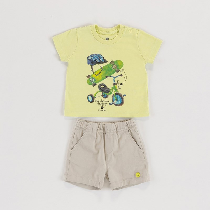 Conjunto Infantil Masculino Baby Camiseta Skate + Bermuda Sarja CINZA CLARO