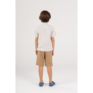 Conjunto Infantil Masculino Camisa Voil + Bermuda Sarja BEGE CLARO