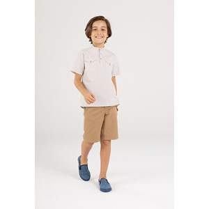 Conjunto Infantil Masculino Camisa Voil + Bermuda Sarja BEGE CLARO