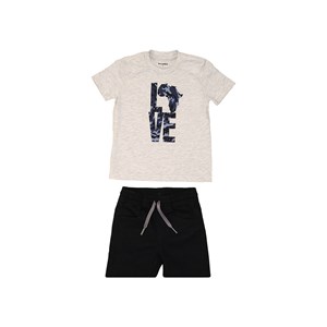 Conjunto infantil masculino camiseta "LOVE"  + bermuda jeans com cos de elastico Preto
