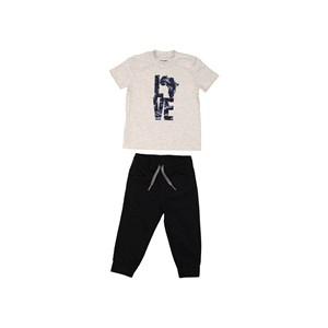 Conjunto infantil masculino camiseta "LOVE"  + calça jeans com cos de elastico e punho Preto
