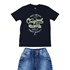 Conjunto infantil masculino camiseta manga curta estampada + bermuda jeans Única