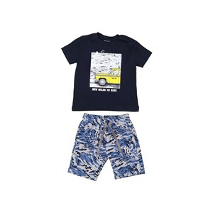 Conjunto infantil masculino camiseta manga curta "TAXI" + bermuda moletom camuflada Marinho