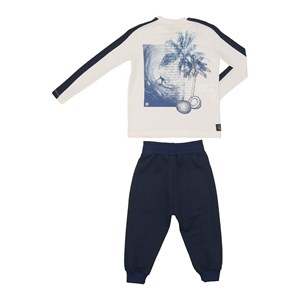 Conjunto infantil masculino camiseta manga longa com faixas laterais + calça em moletinho com punho 