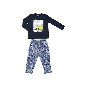 Conjunto infantil masculino camiseta manga longa "TAXI" + calça moletom camuflada Marinho