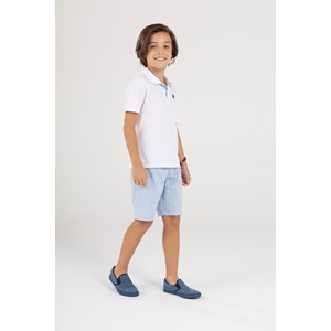 Conjunto Infantil Masculino Polo Básica + Bermuda Listrada Azul Claro