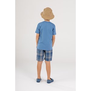 Conjunto Infantil Masculino T-Shirt + Bermuda Xadrez Marinho