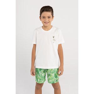 Conjunto Infantil Masculino T-Shirt Coqueiros + Bermuda Estampada VERDE CLARO