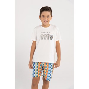 Conjunto Infantil Masculino T-Shirt Elefantes + Bermuda Nylon Xadrez MULTCOLORIDO