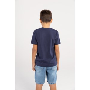 Conjunto Infantil Masculino T-Shirt Estampa Frontal + Bermuda Jeans AZUL JEANS