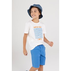 Conjunto Infantil Masculino T-Shirt Estampa Frontal + Bermuda Sarja AZUL MEDIO