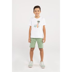 Conjunto Infantil Masculino T-Shirt Estampa Kombi + Bermuda Moletom PISTACHE