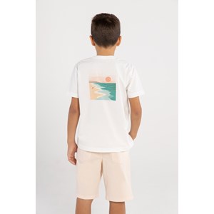 Conjunto Infantil Masculino T-Shirt Estampa Na Costas + Bermuda Rosa Claro
