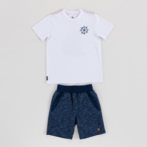 Conjunto Infantil Masculino T-Shirt Estampa Nas Costas +Bermuda Moletinho Marinho