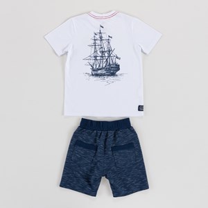 Conjunto Infantil Masculino T-Shirt Estampa Nas Costas +Bermuda Moletinho Marinho