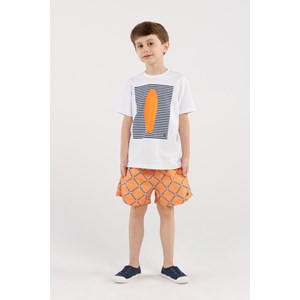Conjunto Infantil Masculino T-Shirt "Prancha" + Short De Água Estampado LARANJA