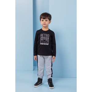 Conjunto infantil masculino t-shirt "RETRO" manga longa + calça com punho e faixa lateral MESCLA CLA