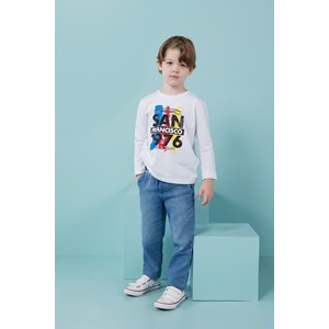Conjunto infantil masculino t-shirt "SAN FRANCISCO 1976" + calça jeans claro cós elástico Única
