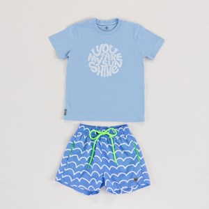 Conjunto Infantil Masculino T-Shirt + Short De Água Estampado Azul Claro