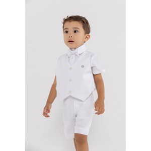 Conjunto Masculino Camisa-Body + Bermuda + Gravata Branco