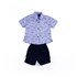 Conjunto Masculino Infantil / Baby Camisa + Bermuda Em Tricoline Com Estampa - Um Mais Um Marinho