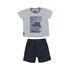 Conjunto Masculino Infantil / Baby Camiseta + Bermuda Em Malha Flame Listrada E Sarja - Um Mais Um Marinho