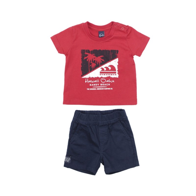 Conjunto Masculino Infantil / Baby Camiseta + Bermuda Em Malha Penteada E Sarja Com Lycra - Um Mais Marinho