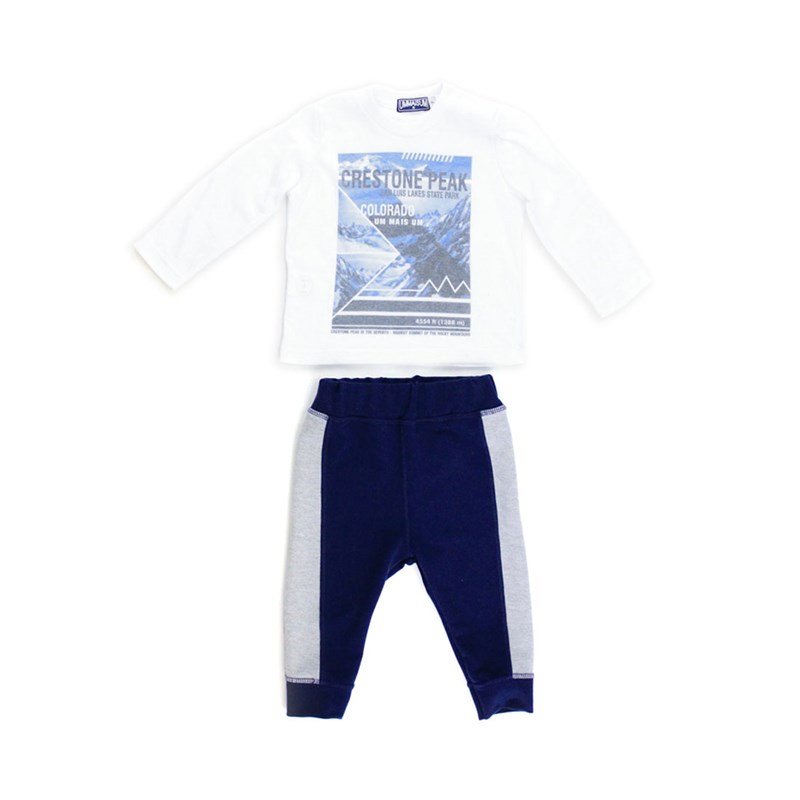 Conjunto Masculino Infantil / Baby Camiseta + Calça Em  Malha Pa E Moletinho Viscose - Um Mais Um Marinho
