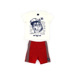Conjunto Masculino Infantil / Baby T-Shirt Em Meia Malha Com Estampa Frontal + Bermuda Em Moletom Se