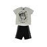Conjunto Masculino Infantil / Baby T-Shirt Em Meia Malha Com Estampa Frontal + Bermuda Em Moletom Se Preto Tamanho P