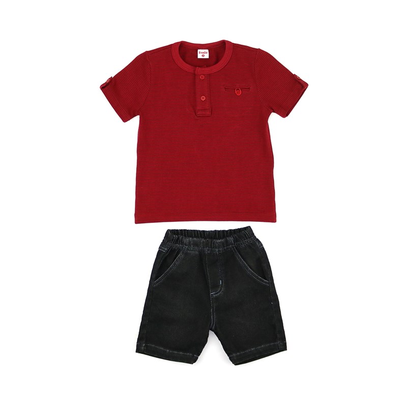 Conjunto Masculino Infantil / Kids Camiseta Em Cotton Com Listras + Calça  Em Jeans Maquinetado - Be