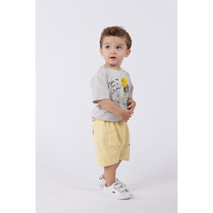 Conjunto menino Camiseta silk e bermuda malha jacquard Amarelo Claro
